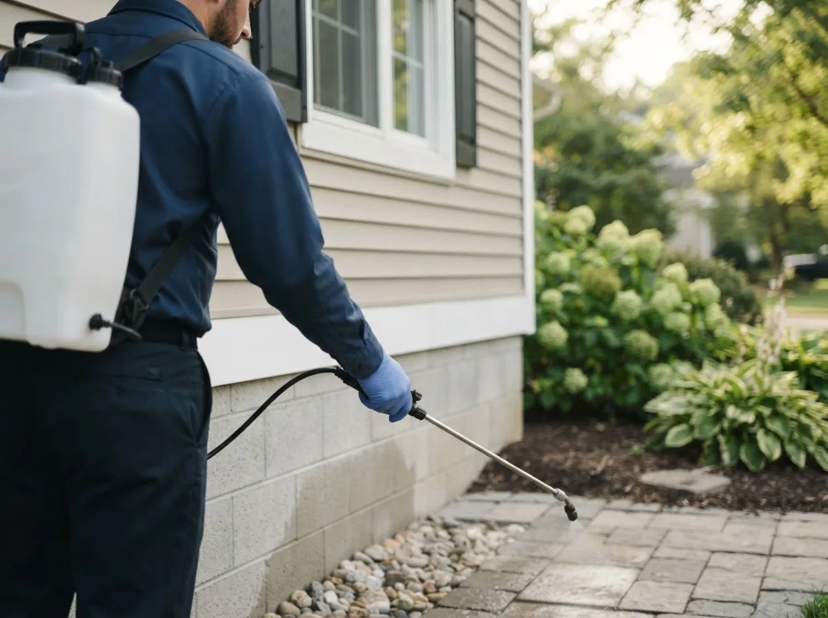 Pest control technician inspecting a home in Worthington, IN